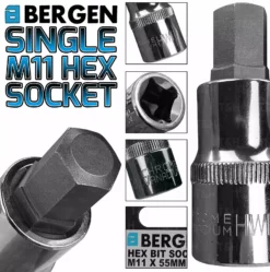 US PRO By BERGEN BERGEN Hex Socket H11mm 1/2" Drive 55mm 11mm Hex Key Single Socket Allen Key