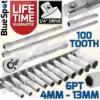 BlueSpot Deep Socket Set 1/4" Drive 4mm - 13mm 100 Tooth Ratchet & Extensions Long Reach