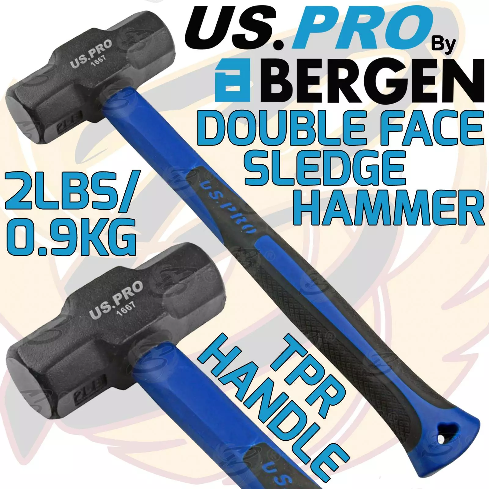 US PRO By BERGEN US.PRO By BERGEN 2lbs Sledge Hammer Double Faced 0.9kg TPR Fibreglass Handle Sledge Hammer 1 US PRO By BERGEN US.PRO By BERGEN 2lbs Sledge Hammer Double Faced 0.9kg TPR Fibreglass Handle Sledge Hammer