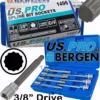 US PRO By BERGEN BERGEN Extra Long Spline Bit Socket Set 3/8" Dr 12 Point Triple Square M Splines