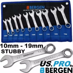 US PRO By BERGEN 10 Piece STUBBY Combination Spanner Set 10mm - 19mm