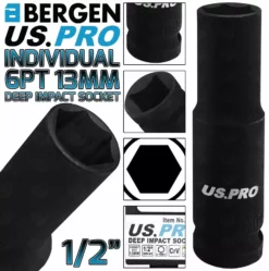 US PRO By BERGEN BERGEN US PRO 13mm Deep Impact Socket 1/2" Drive 13mm 6 Point Single Hex Impact