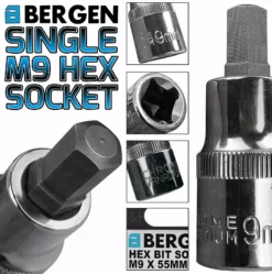 US PRO By BERGEN BERGEN Hex Socket H9mm 1/2" Drive 55mm 9mm Hex Key Single Socket Allen Key