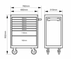 Bahco 1472K8 E72 8 Drawer 26" Mobile Roller Cabinet Orange -SOCKET SETS & EXTENSION BARS Sales 1472K8 DIMS 1