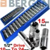 US PRO By BERGEN BERGEN 1/2" Drive Deep Socket Set 10-24mm Single Hex Long Reach Deep Sockets15pc