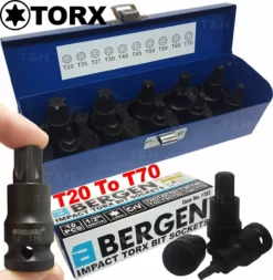 US PRO By BERGEN BERGEN IMPACT TORX BIT Sockets Set 1/2" Drive Impact TX Star Sockets T20 To T70 -SOCKET SETS & EXTENSION BARS Sales 14fa0d24 4f04 4ae0 980a 8cb8755d2dad