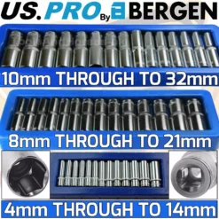 US PRO By BERGEN US.PRO By BERGEN Deep Socket Set 1/4" 3/8" 1/2"Drive 6 Point Long Reach Deep Sockets 42pcs