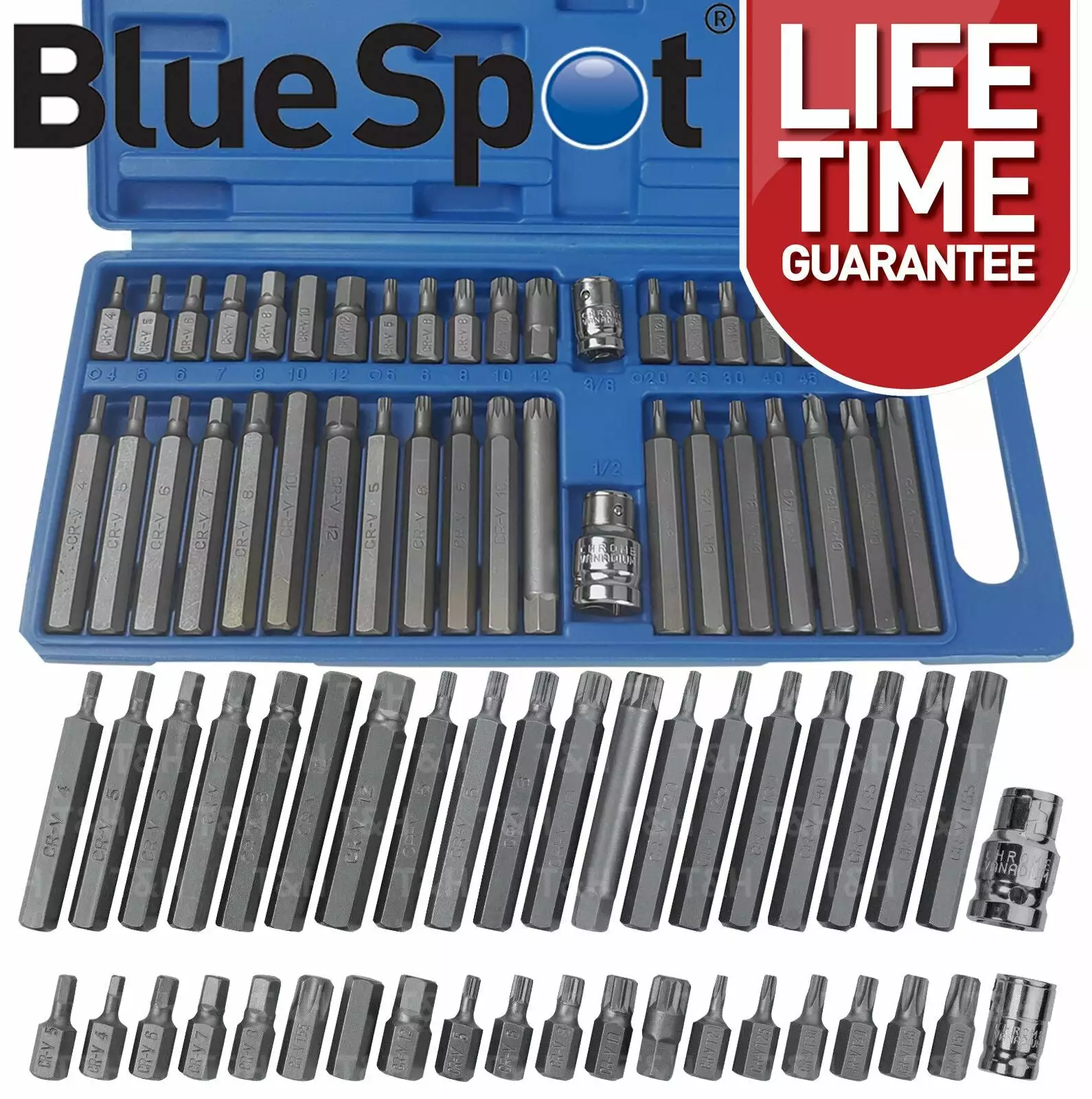 BlueSpot Hex Torx Star & Spline Socket BIT Set 1/2" & 3/8"dr Short & Long Reach Allen Key 10 BlueSpot Hex Torx Star & Spline Socket BIT Set 1/2" & 3/8"dr Short & Long Reach Allen Key - Image 10