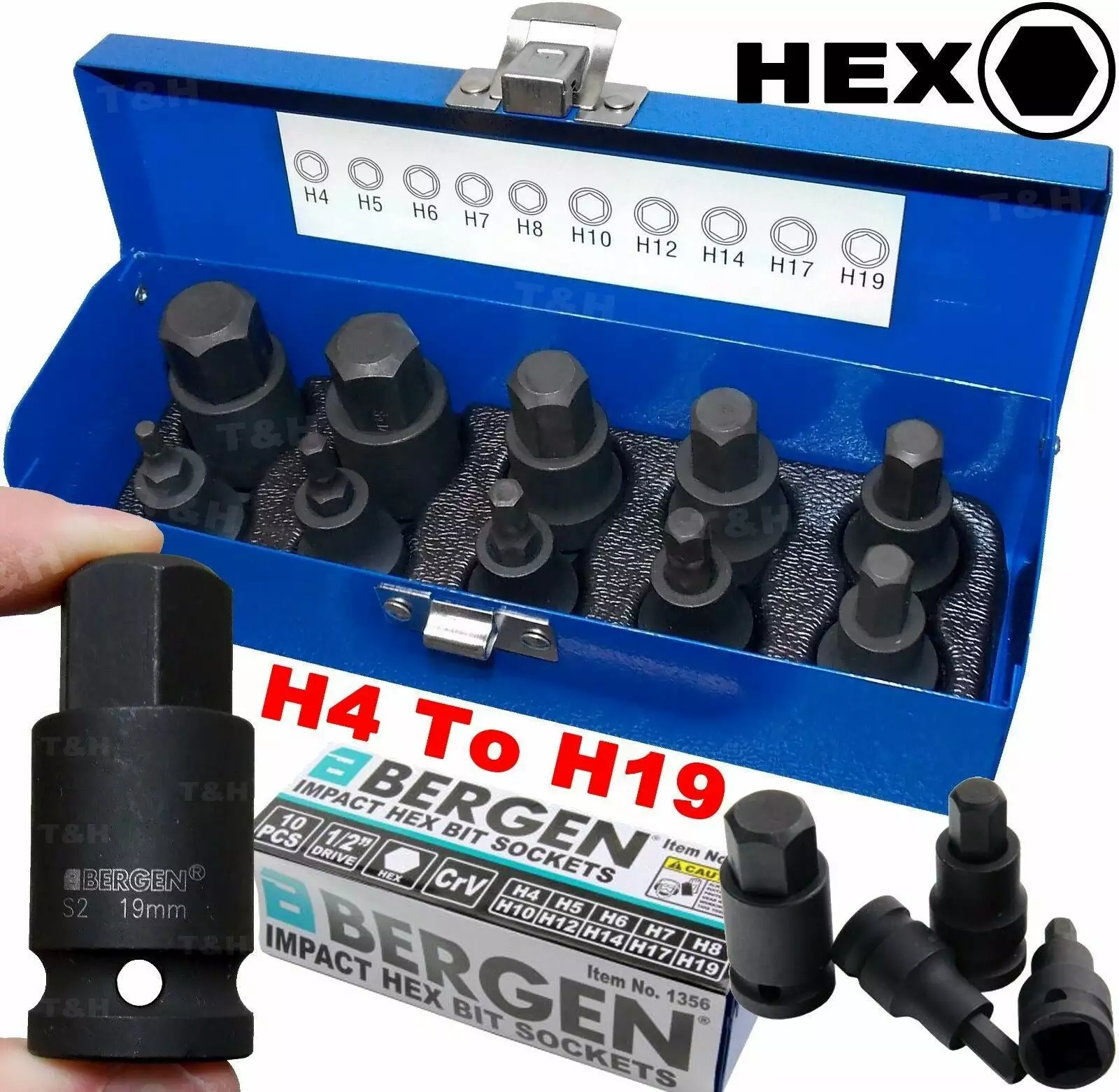 US PRO By BERGEN BERGEN IMPACT HEX BIT Sockets Set 1/2" Dr Impact Allen Keys H4 To H19 S2 Steel 1 US PRO By BERGEN BERGEN IMPACT HEX BIT Sockets Set 1/2" Dr Impact Allen Keys H4 To H19 S2 Steel