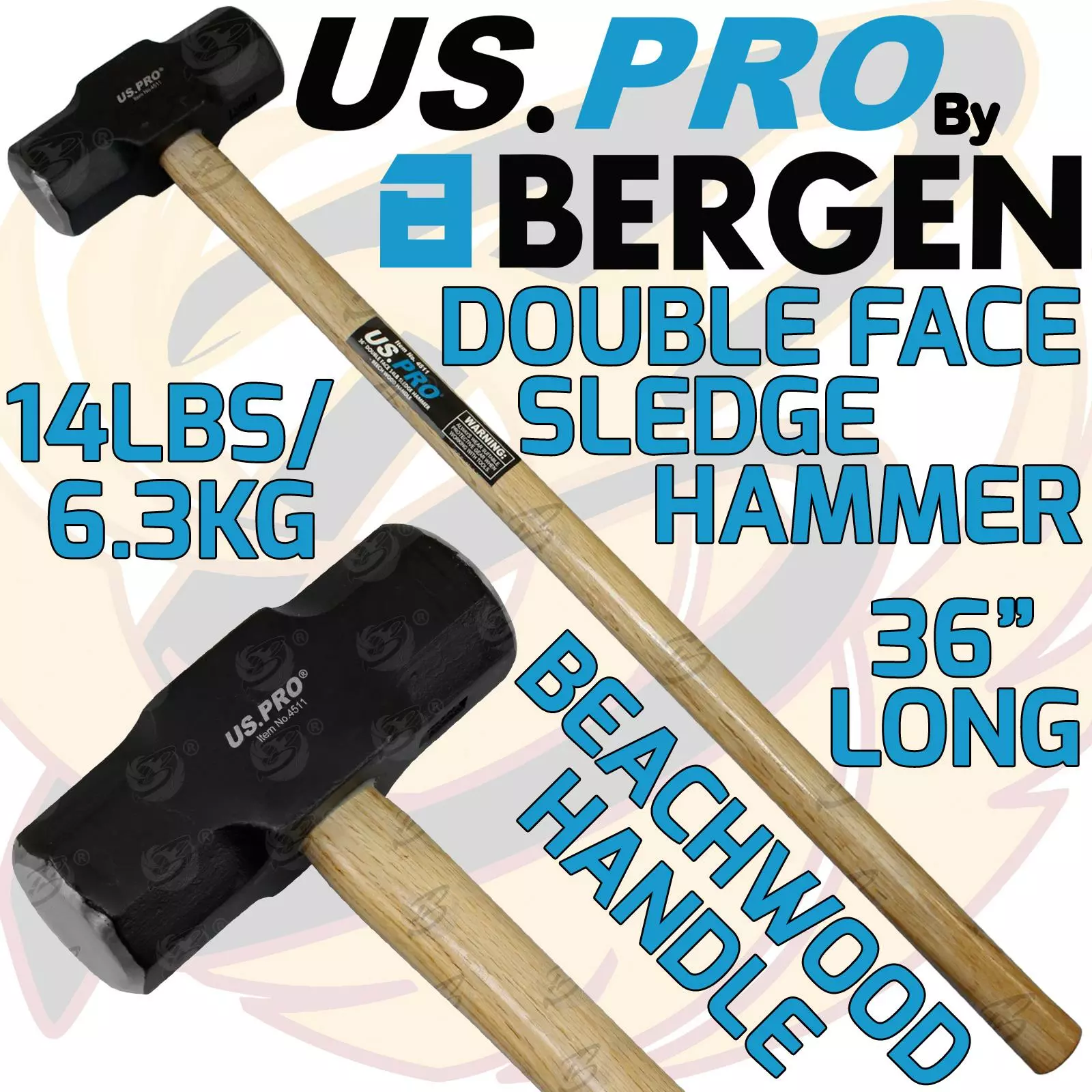 US PRO By BERGEN US.PRO By BERGEN 10lbs 3ft Sledge Hammer 4.5kg BEECHWOOD Handle 36 Inch Sledge Hammer 1 US PRO By BERGEN US.PRO By BERGEN 10lbs 3ft Sledge Hammer 4.5kg BEECHWOOD Handle 36 Inch Sledge Hammer