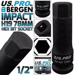 US PRO By BERGEN BERGEN H19 Impact Hex Bit Socket 1/2" 19mm Impact Allen Key 78mm Long Hex Socket