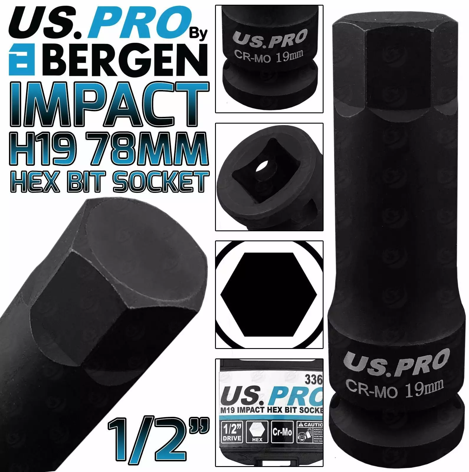 US PRO By BERGEN BERGEN H19 Impact Hex Bit Socket 1/2" 19mm Impact Allen Key 78mm Long Hex Socket 1 US PRO By BERGEN BERGEN H19 Impact Hex Bit Socket 1/2" 19mm Impact Allen Key 78mm Long Hex Socket