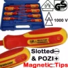 US PRO By BERGEN BERGEN VDE 1000v Insulated Electricians Screwdriver Set Magnetic Pozi Slott Tips