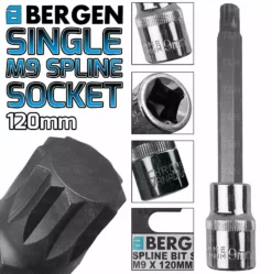 US PRO By BERGEN BERGEN Spline Socket M9mm 1/2" Drive 120mm 9mm Spline Key Single Socket