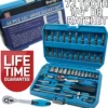 BlueSpot 46 Pce 1/4" Drive Socket Set With 72 Tooth Ratchet & Torx Bits, Hex Bits, PZ2 PH