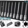 US PRO By BERGEN BERGEN Extra Long TORX BIT Socket Set 1/2" Dr Star Keys T27-T70 TX Torx Sockets