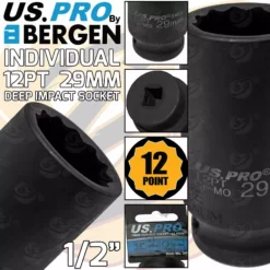 29mm 1/2" Drive Axle Hub Nut Socket 12 Point Deep Impact Socket US PRO BY BERGEN