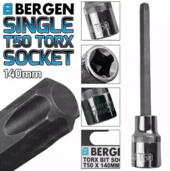 US PRO By BERGEN BERGEN T50 Torx Socket T50 1/2" Drive 140mm Long Torx Key Single Socket Star Key