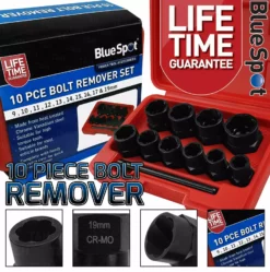 BlueSpot Locking Wheel Nut Removers 11pc 3/8" Nut Bolt Stud Extractor Twist Socket Set