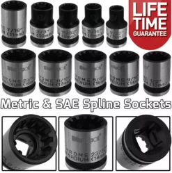 BLUESPOT 3/8" Multi Spline Socket Set 12 Point Metric & SAE Sockets 7mm-18mm 9/32"-23/32"