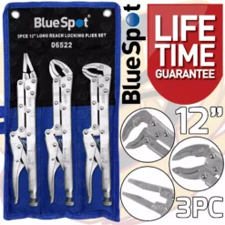 BlueSpot Extra Long Locking Pliers 3pc Mole Grips Adjustable Wrench Vice Grips Long Reach