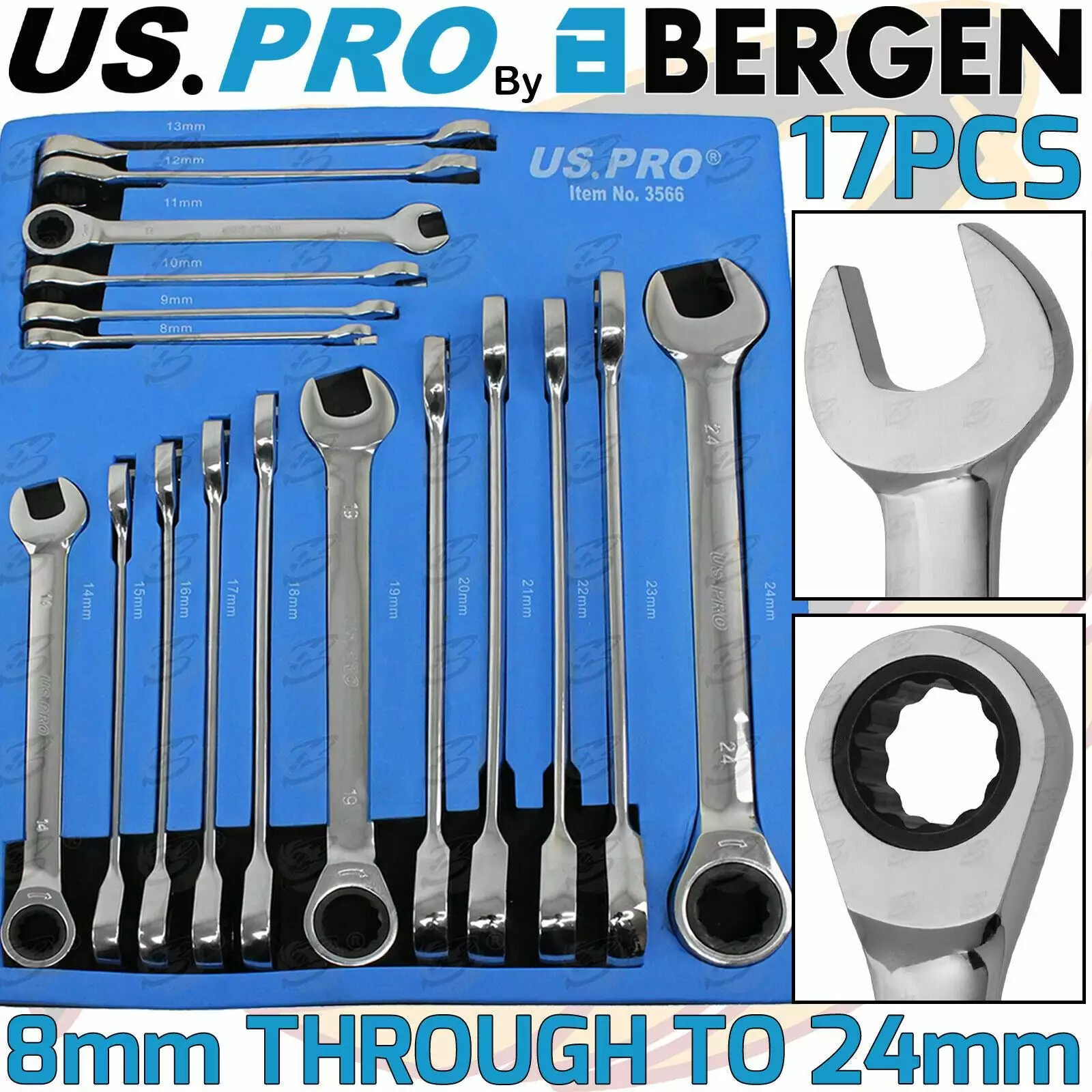 US PRO By BERGEN US.PRO By BERGEN 8mm - 24mm Metric Gear Ratchet Combination Wrench Spanner Set Combi CR-V 1 US PRO By BERGEN US.PRO By BERGEN 8mm - 24mm Metric Gear Ratchet Combination Wrench Spanner Set Combi CR-V