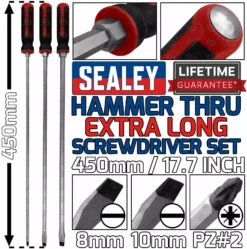 SEALEY 3 Piece Extra Long Magnetic Hammer Thru Screwdriver Set SL8 SL10 PZ2