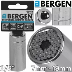 US PRO By BERGEN BERGEN 3/8" Drive Universal Gripper 7mm - 19mm Socket Gator Grip Multifit Socket