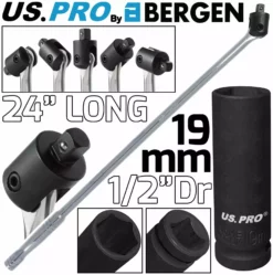 US PRO By BERGEN BERGEN BREAKER BAR 19mm 1/2" Dr Deep Impact Socket 24" Long Strong Arm Power Bar