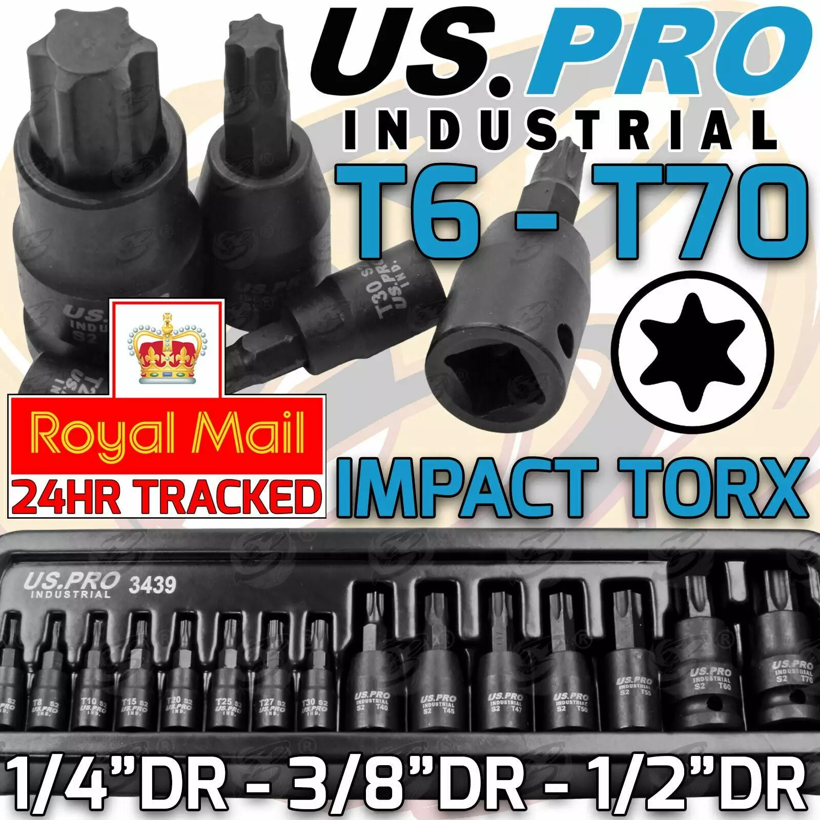 US PRO By BERGEN US PRO INDUSTRIAL Impact Torx Bit Socket Set 1/4" 3/8" 1/2" Drive 15pcs Sockets 1 US PRO By BERGEN US PRO INDUSTRIAL Impact Torx Bit Socket Set 1/4" 3/8" 1/2" Drive 15pcs Sockets