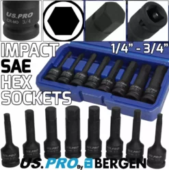US PRO By BERGEN US PRO SAE IMPACT HEX Bit Socket Set Imperial AF SAE Long Reach HEX Allen Socket