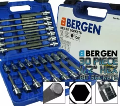 US PRO By BERGEN BERGEN Extra Long 30pc HEX BIT Socket Set 1/2" Dr HEX Allen Keys Sockets 200mm L
