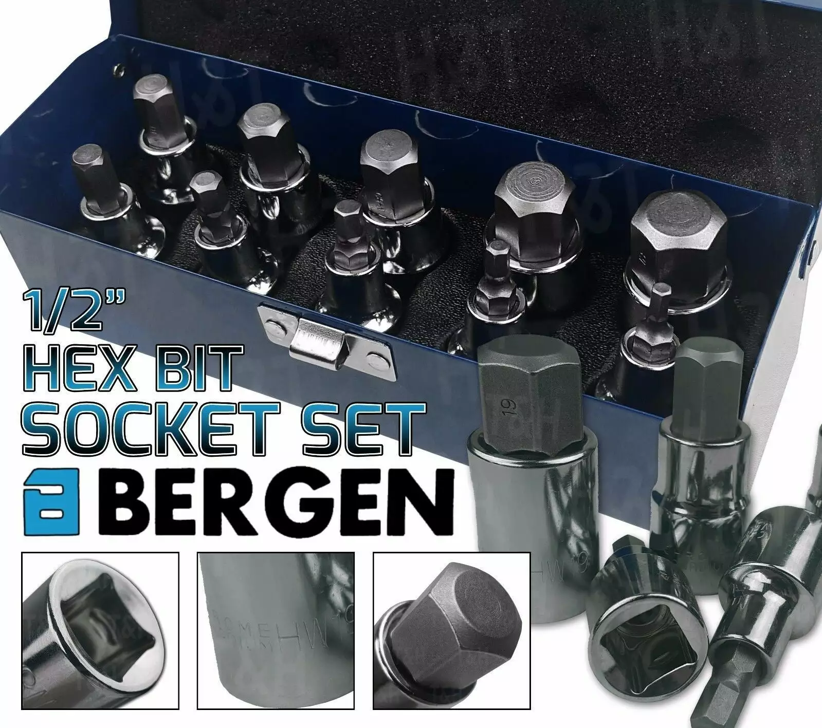 US PRO By BERGEN BERGEN HEX BIT Sockets Set 1/2" Dr Allen Keys H4 To H19 Hex Allen Keys Sockets 10 US PRO By BERGEN BERGEN HEX BIT Sockets Set 1/2" Dr Allen Keys H4 To H19 Hex Allen Keys Sockets - Image 10