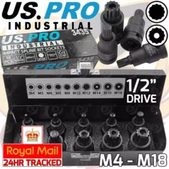 US PRO By BERGEN US.PRO INDUSTRIAL Impact Spline Bit Socket Set Tamper Proof Spline 1/2"Dr M4-M18
