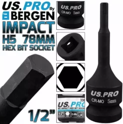 US PRO By BERGEN BERGEN H5 Impact Hex Bit Socket 1/2"Dr 5mm Impact Allen Key 78mm Long Hex Socket