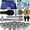 US PRO By BERGEN BERGEN 3/4" 12 Point Socket Set 19-50mm Ratchet Extension Bar Metric 20pc HGV