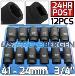 US PRO By BERGEN BERGEN 3/4"Inch DRIVE DEEP IMPACT 24-41mm Socket Set Long Reach HGV Impact Socke