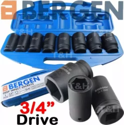 US PRO By BERGEN BERGEN 3/4"Inch DRIVE DEEP IMPACT Socket Set 24-38mm HGV Long Reach Impact Socke