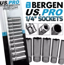 US PRO By BERGEN BERGEN 1/4" INCH Drive Deep Socket Set Long Reach Sockets 4mm-13mm 11pc 6PT Hex