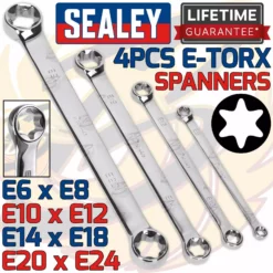 SEALEY E-TORX Spanners 4pc Star Torx Double Box Wrench Set Female Torx E6 To E24