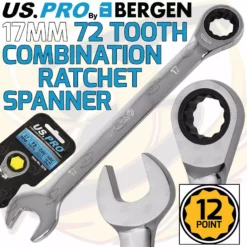 US PRO By BERGEN US PRO 17mm Ratchet Spanner 72 Tooth Ratchet Combi Spanner Open & Ring End Wrenc