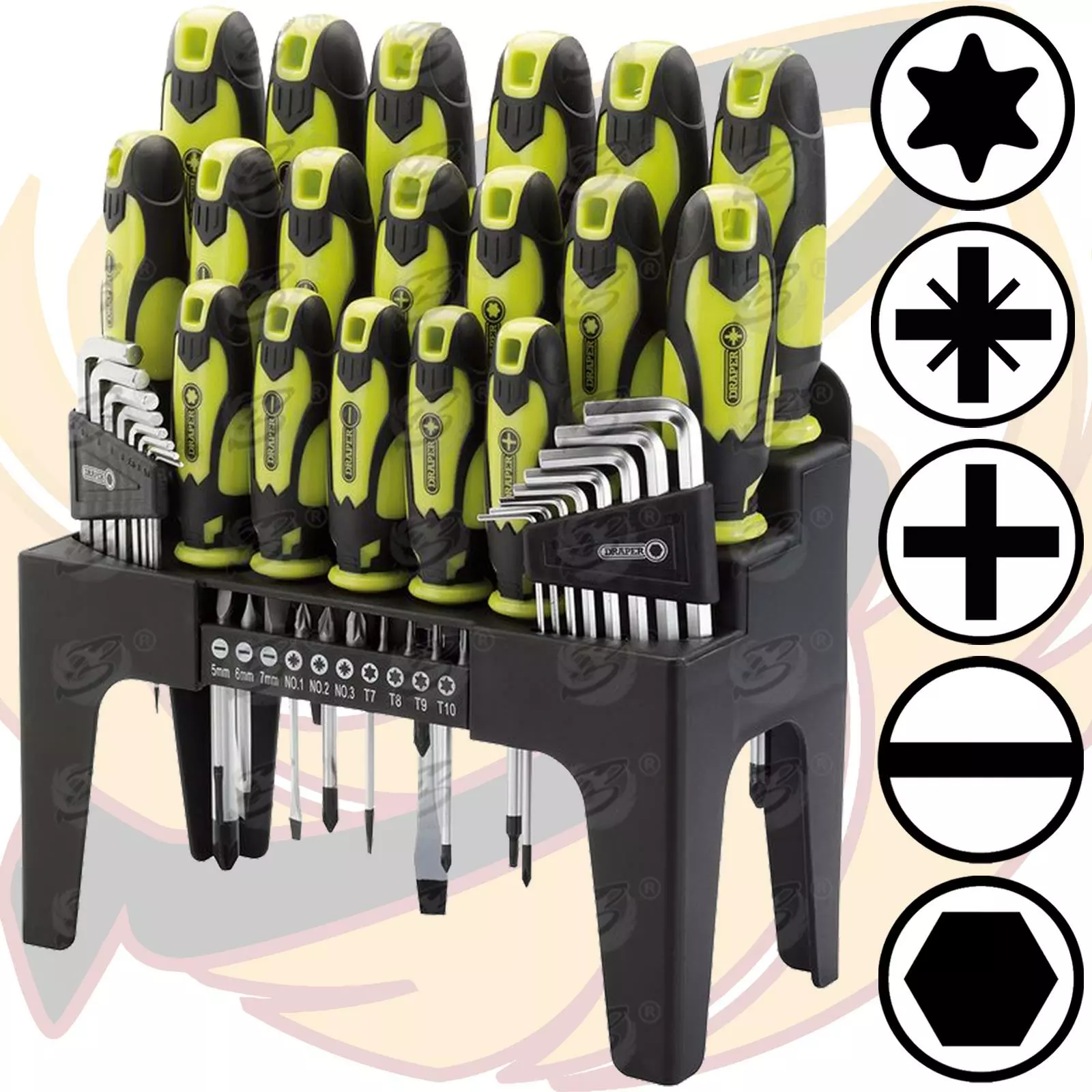 DRAPER MAGNETIC Screwdriver & Hex Keys Set Hi-Vis Slotted Straight Phillips Torx 2 DRAPER MAGNETIC Screwdriver & Hex Keys Set Hi-Vis Slotted Straight Phillips Torx - Image 2