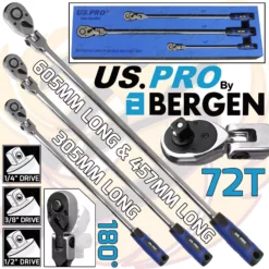 US PRO By BERGEN US.PRO By BERGEN Extra Long Flexible Ratchets 1/2"Dr 3/8" 1/4" Drive 72T Reversible Handle