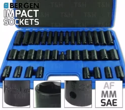 US PRO By BERGEN BERGEN DEEP SHALLOW IMPACT SOCKETS AF/SAE MM & ADAPTOR 37pc 6pt HEX 3/8" 1/2" DR