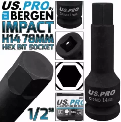 US PRO By BERGEN BERGEN H14 Impact Hex Bit Socket 1/2" 14mm Impact Allen Key 78mm Long Hex Socket
