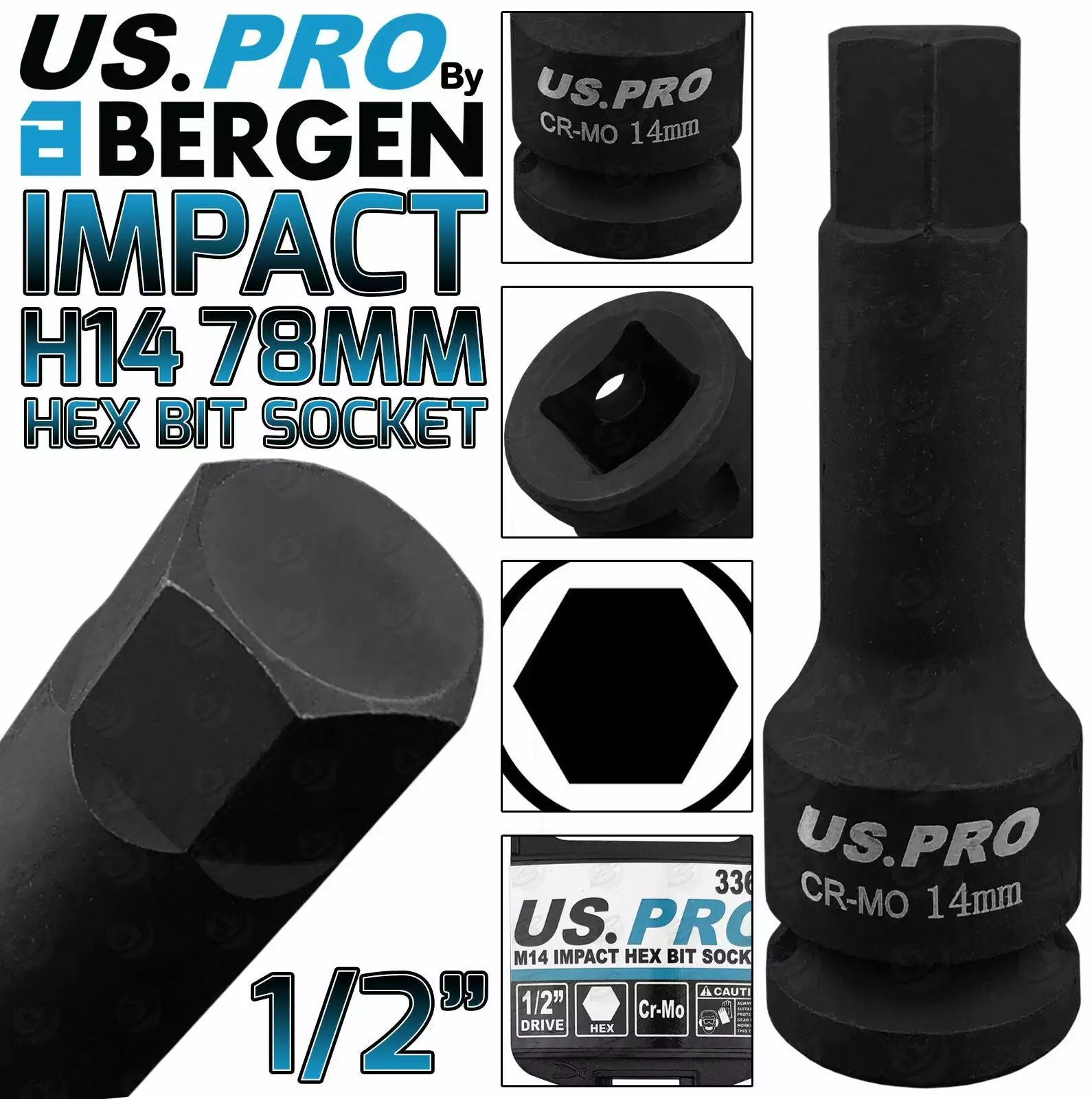 US PRO By BERGEN BERGEN H14 Impact Hex Bit Socket 1/2" 14mm Impact Allen Key 78mm Long Hex Socket 1 US PRO By BERGEN BERGEN H14 Impact Hex Bit Socket 1/2" 14mm Impact Allen Key 78mm Long Hex Socket