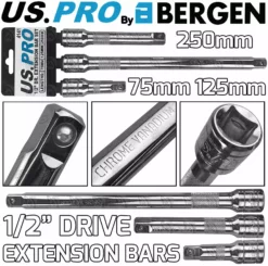 US PRO By BERGEN US.PRO By BERGEN 1/2" Extension Bars 3pc Long Reach Extension Bar Set 1/2" Inch Drive