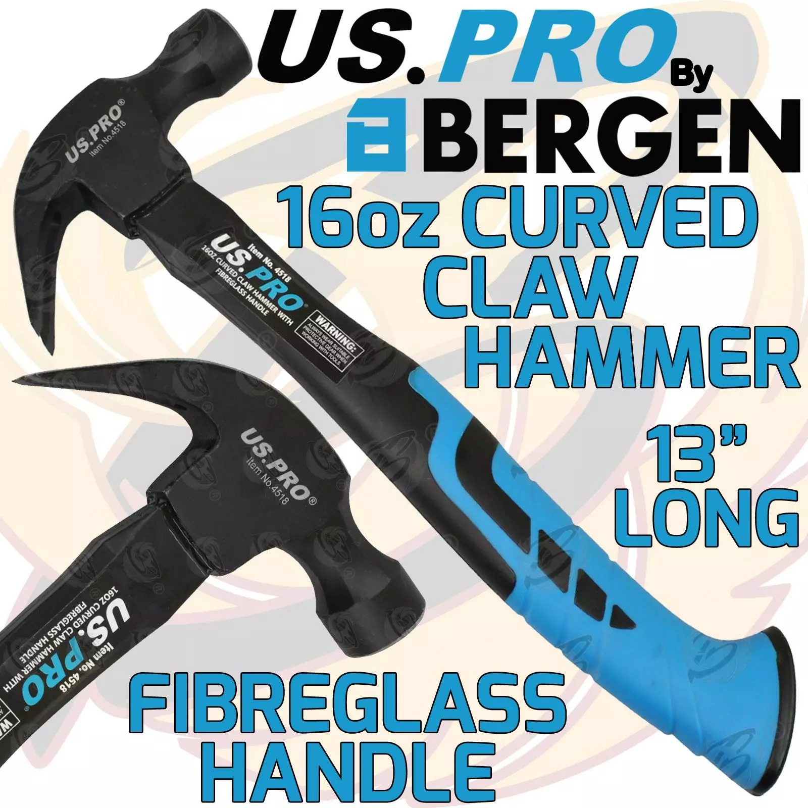 US PRO By BERGEN US.PRO By BERGEN 16oz Claw Hammer 454g Fibreglass Handle 13" Inch Curved Head Hammer 1 US PRO By BERGEN US.PRO By BERGEN 16oz Claw Hammer 454g Fibreglass Handle 13" Inch Curved Head Hammer
