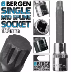 US PRO By BERGEN BERGEN Spline Socket M10mm 1/2" Drive 100mm 10mm Spline Key Single Socket