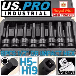 US PRO By BERGEN US PRO INDUSTRIAL IMPACT HEX BIT Socket Set 1/2" Dr Impact Allen Keys 1378